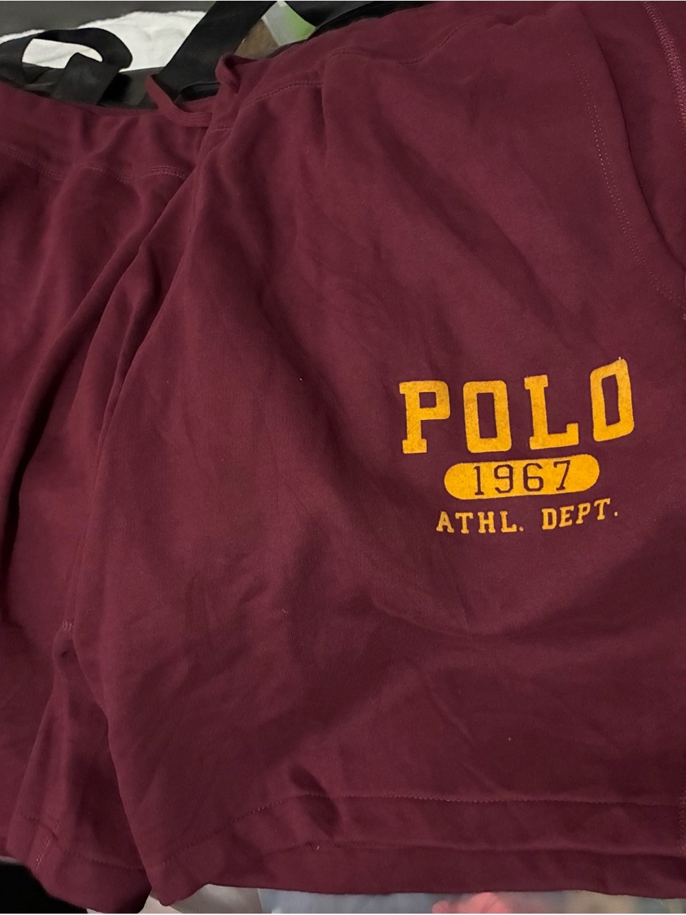 Ralph Lauren Men's Maroon Shorts with Yellow Polo Logo